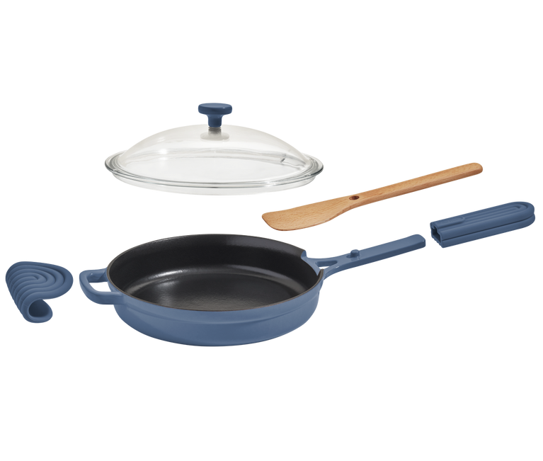 expanded cast iron always pan with hot grip + beechwood spatula