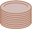 A simple illustration of a stack of eight round, flat beige plates viewed from an angle.