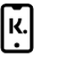 A simple black outline of a smartphone with a large letter K and a dot on the screen; another dot appears below the phone icon.