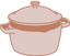 Illustration of a lidded cooking pot with two side handles, shown in a simple, brown outline style.
