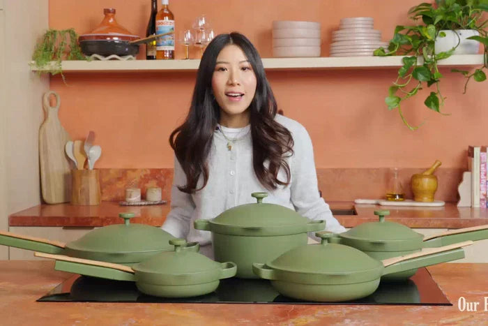 Green Always Pans on a counter