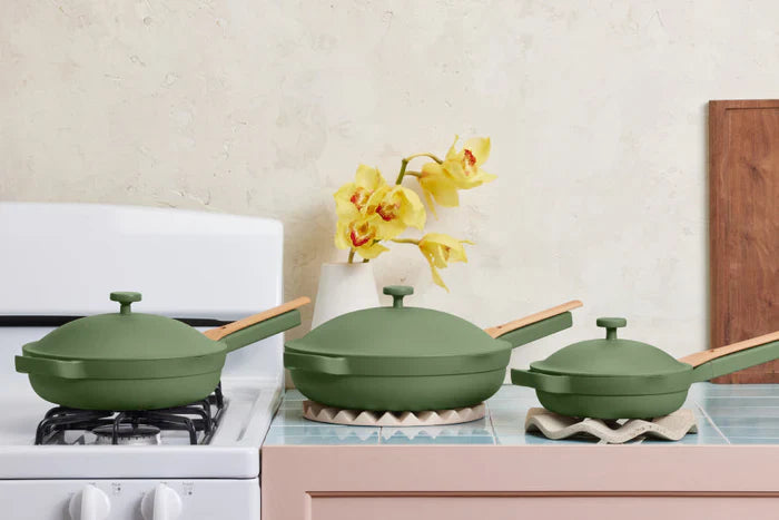 Green Always Pans on a counter