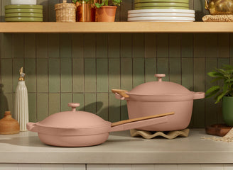 pink always pan and perfect pot on counter